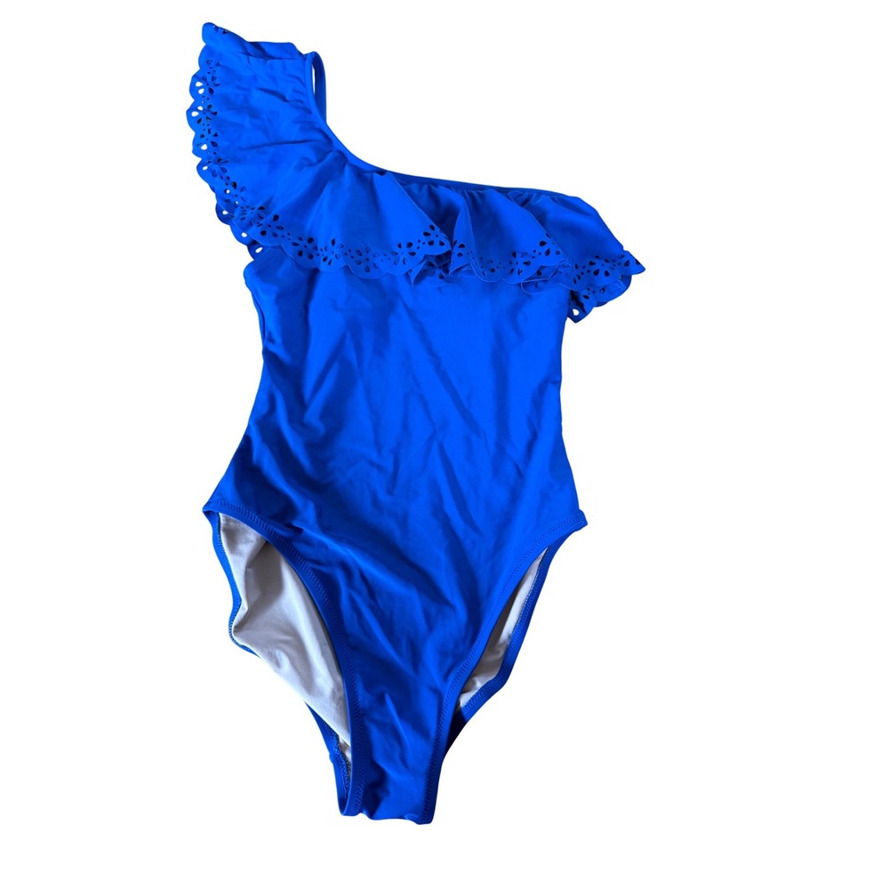 J.crew‎ laser-cut ruffle one shoulder one piece swimsuit in blue